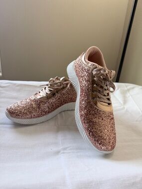 Women’s Rose Gold Glitter Lace-Up Sneakers